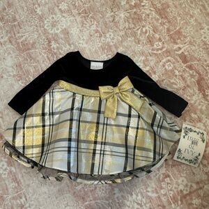 Iris & Ivy Metallic Long Sleeve Velvet & Taffeta Dress